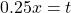 \[0.25x = t\]